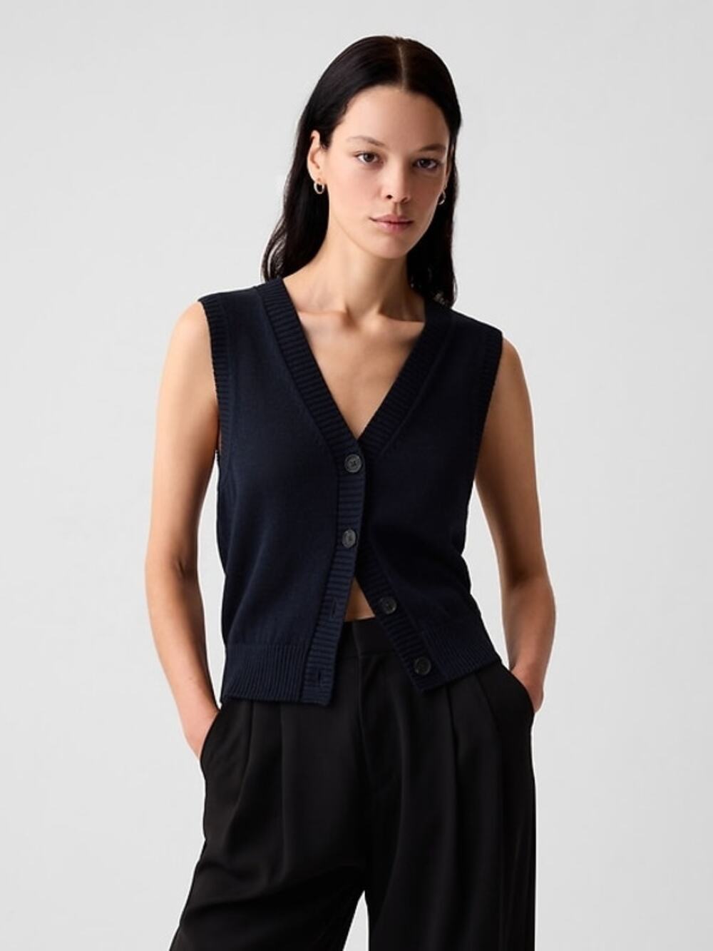 Gap Linen Blend Sweater Vest Uniform Dark Night Blue Large Preppy College Golf